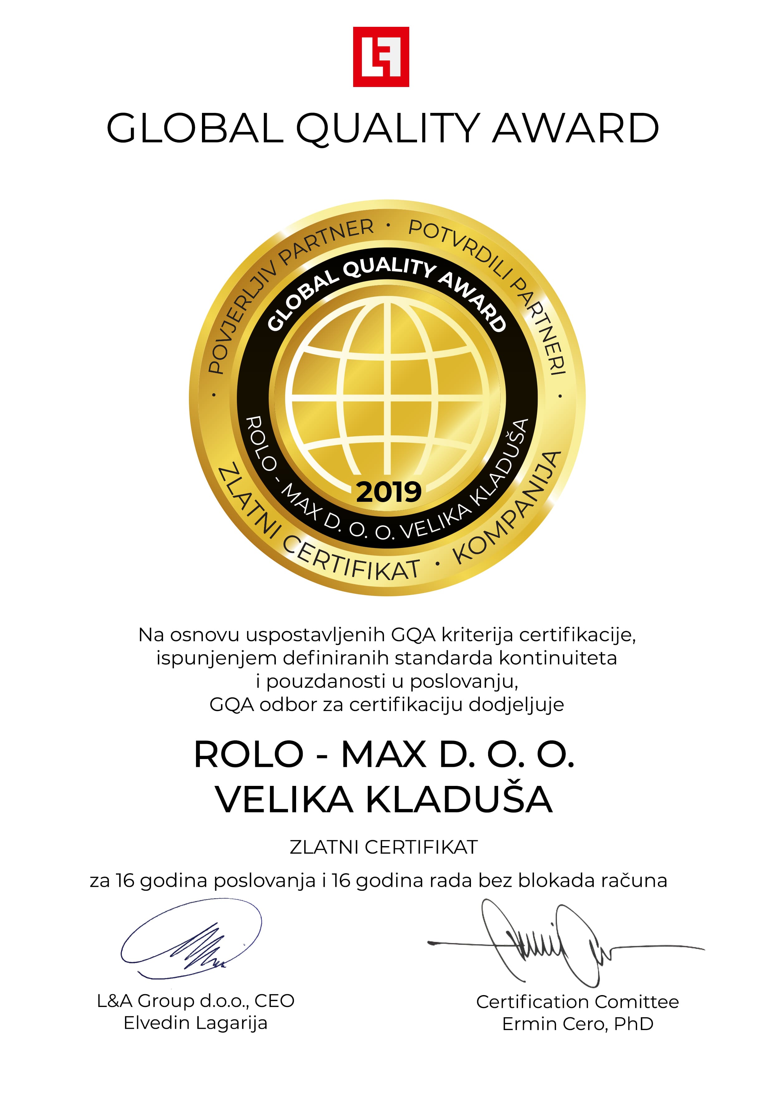 Global Quality Award - 2019